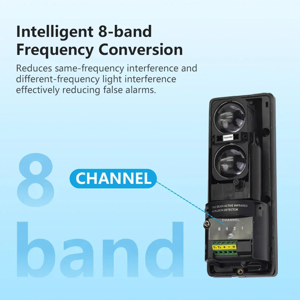 Meian Dual-beam Infrared Sensor, 100M Wired Barrier Detector, Infrared Beam Detector, 8 Frequency Conversion, Digital Display