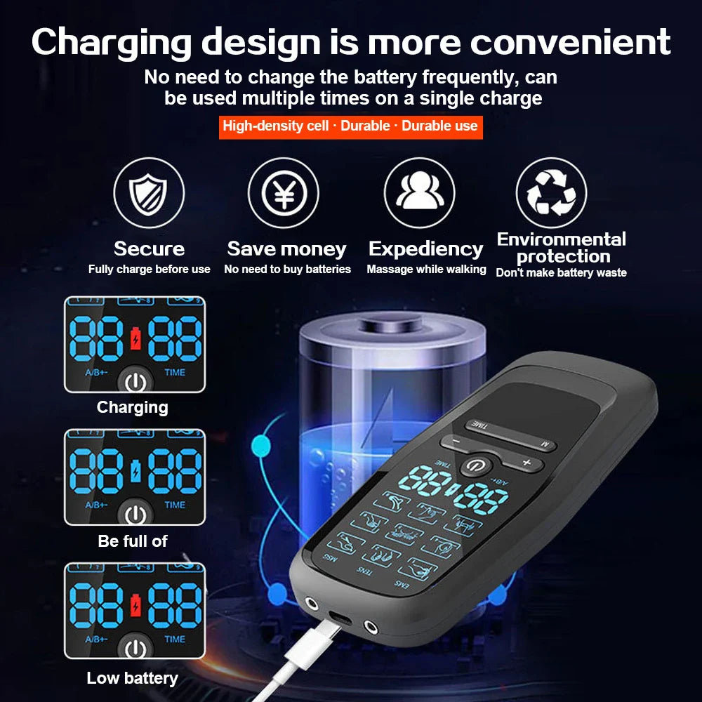 EMS Electric Muscle Stimulator USB Tens Unit Massager - Portable & USB Rechargeable