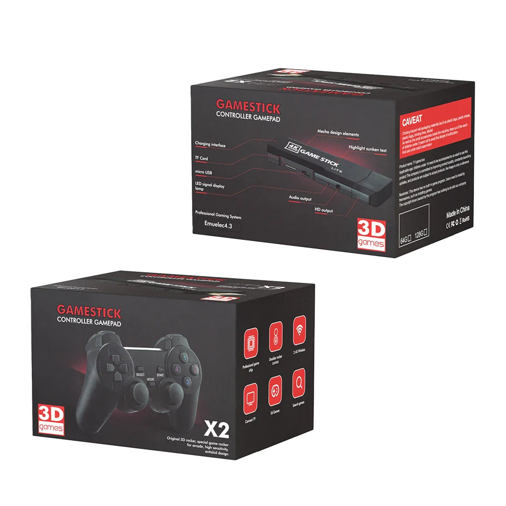 GD10 Game Stick 256G 4K HD Console with 58000 Games & Dual Wireless Controllers