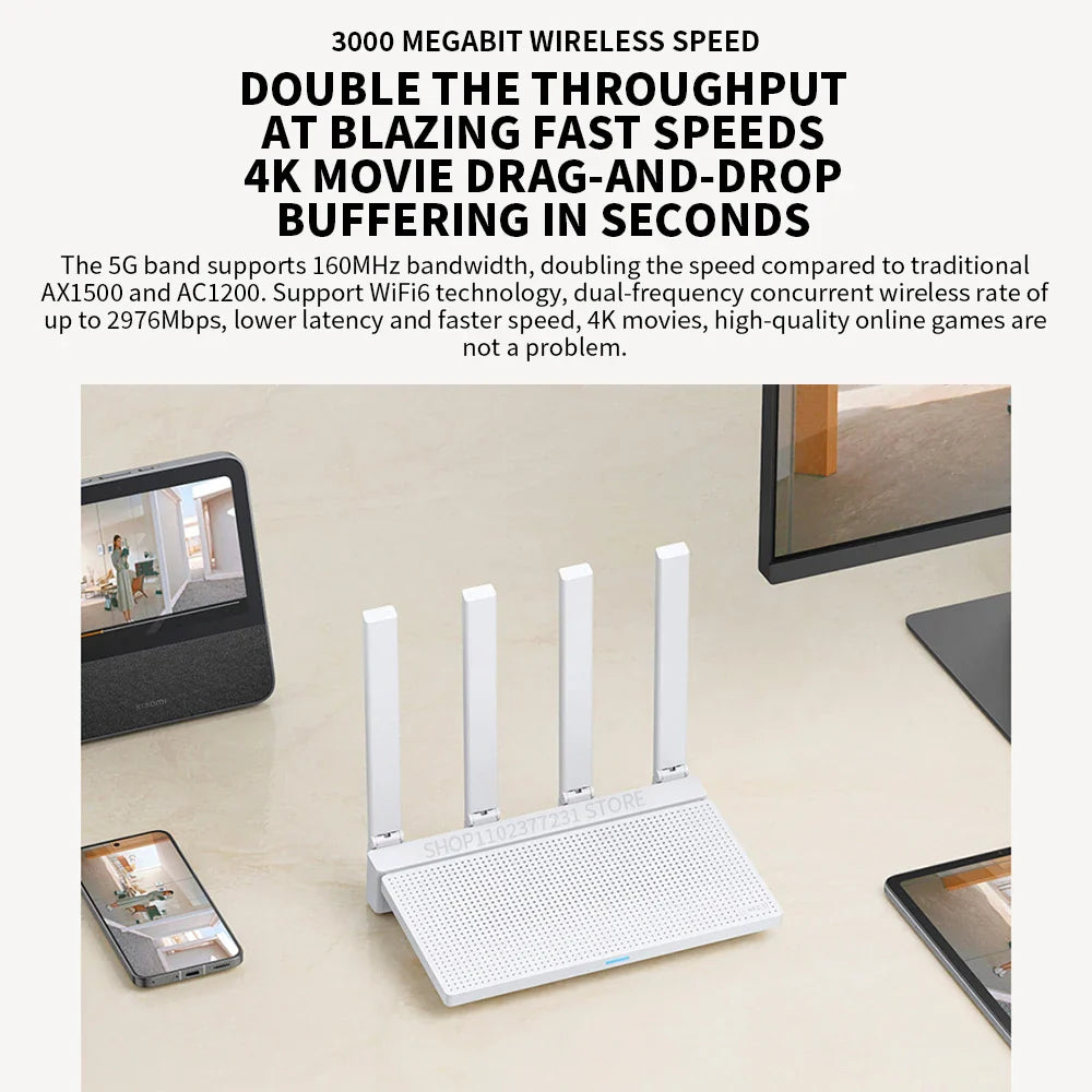 Xiaomi Router AX3000T IPTV Mesh Gigabit Ports Gaming Accelerator