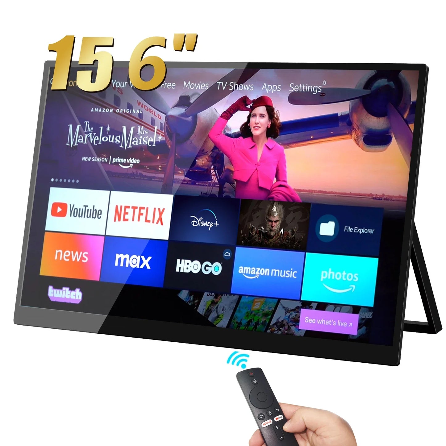 Bimawen 15.6" Portable Monitor with Google TV, 60Hz, HDR400, 3ms Response, USB-C, HDMI for Gaming & More