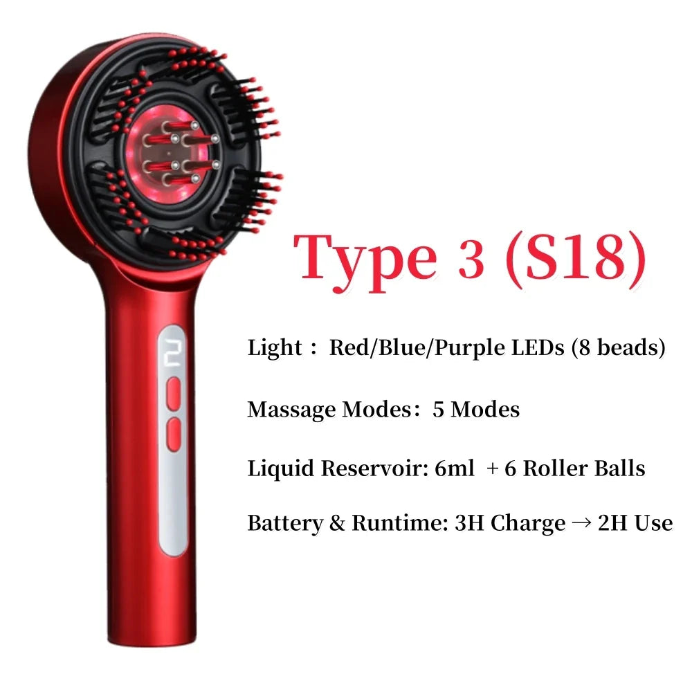 Electric Head Massager with Red Light Therapy and Hair Growth Comb