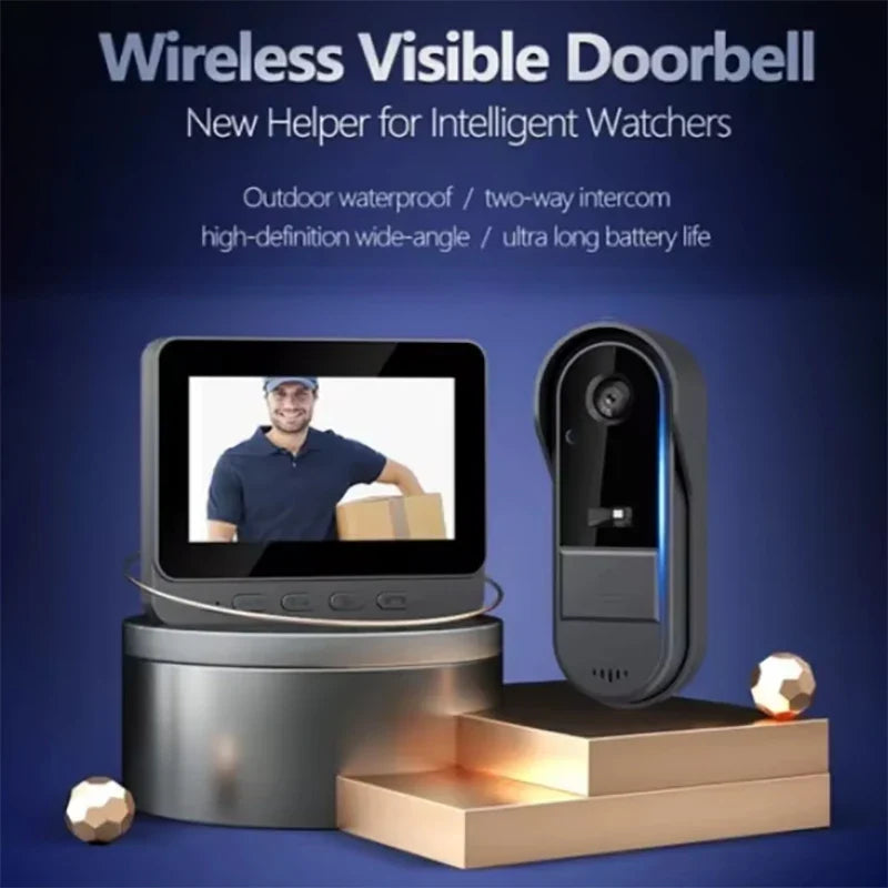 Wireless Intercom Doorbell - HD Night Vision, Waterproof 4.3" IPS Screen, Smart Home Security