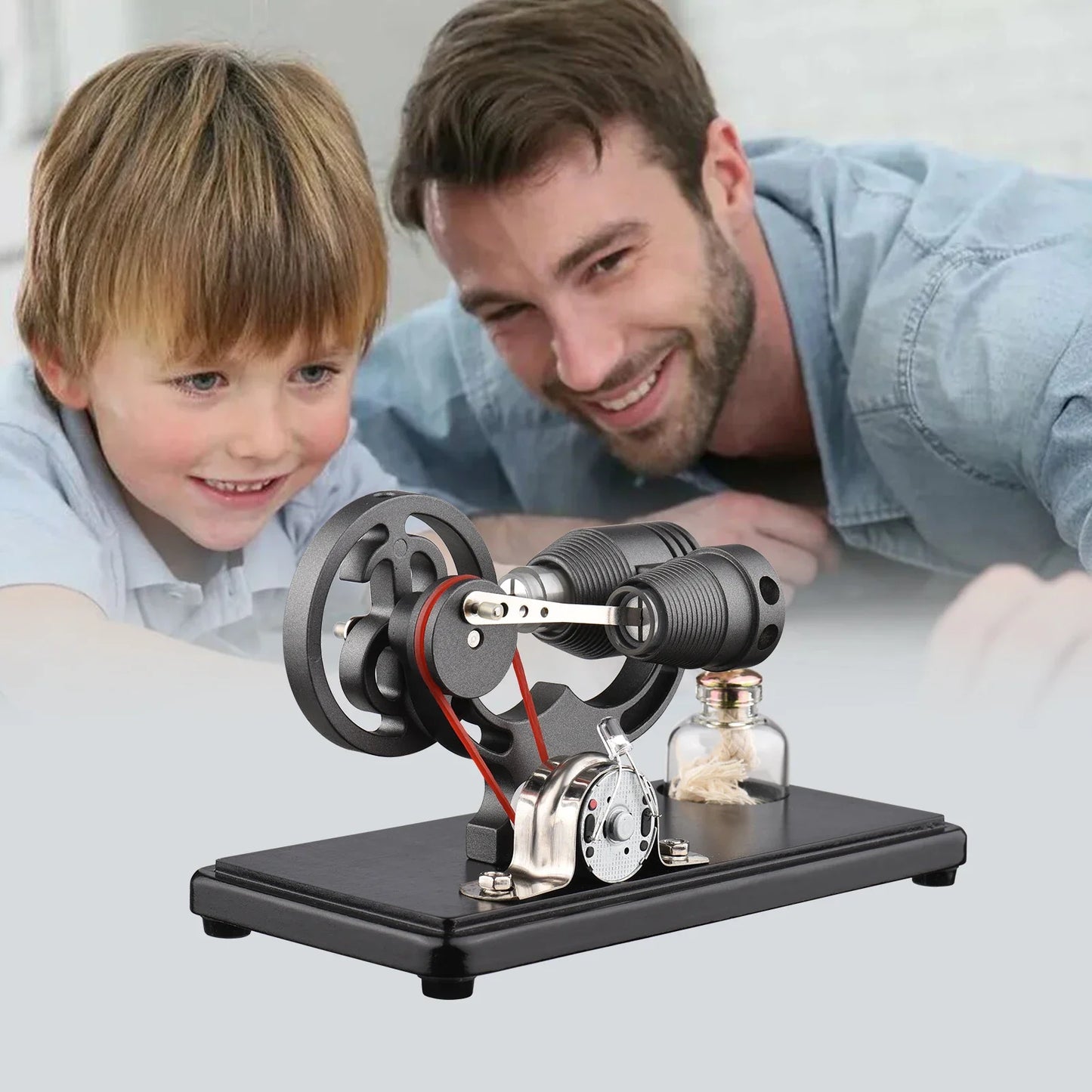 DIY Education Toy - Hot Air Stirling Engine Generator with LED & Flywheel Design