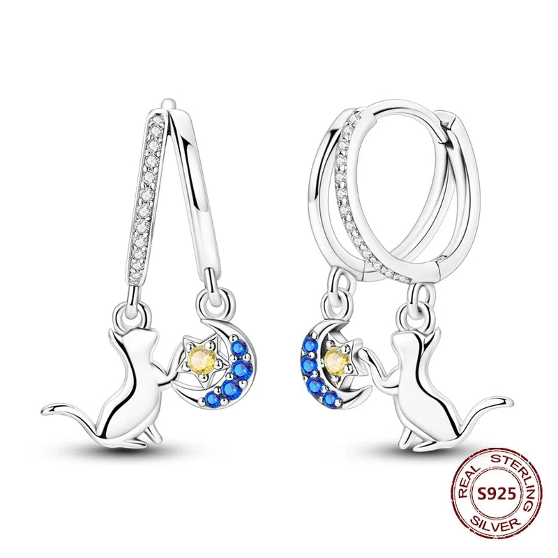 Elegant 925 Sterling Silver Dog Earrings with Zircon and Animal Designs for Women