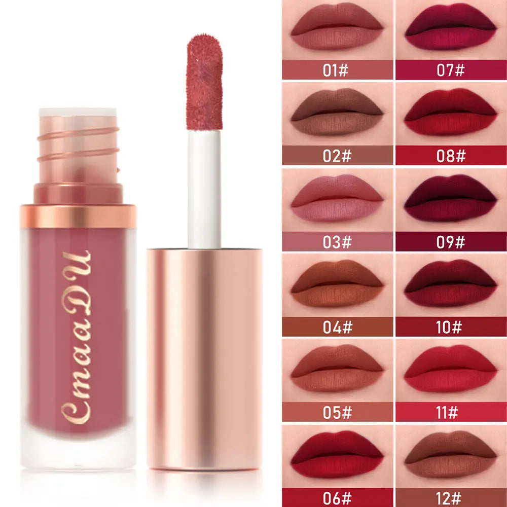 12 Color Long Lasting Velvet Matte Lip Gloss | Waterproof & Nonstick
