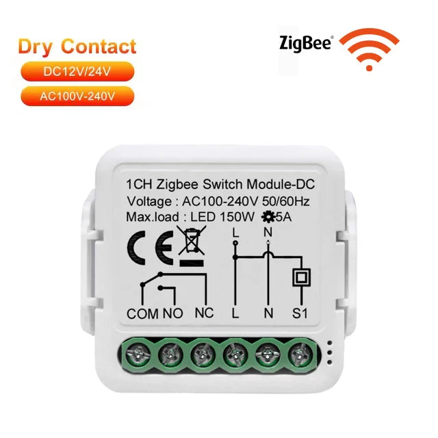 Tuya ZigBee WiFi Smart Switch Module - Dry Contact, Alexa & Google Compatible