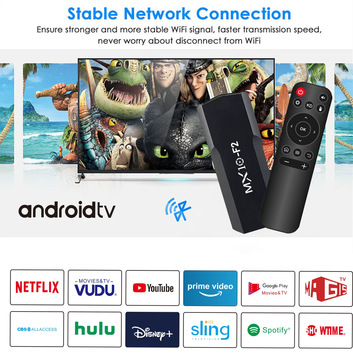 TV Stick MX10 F2 Android 2024 4K with Bluetooth and WiFi