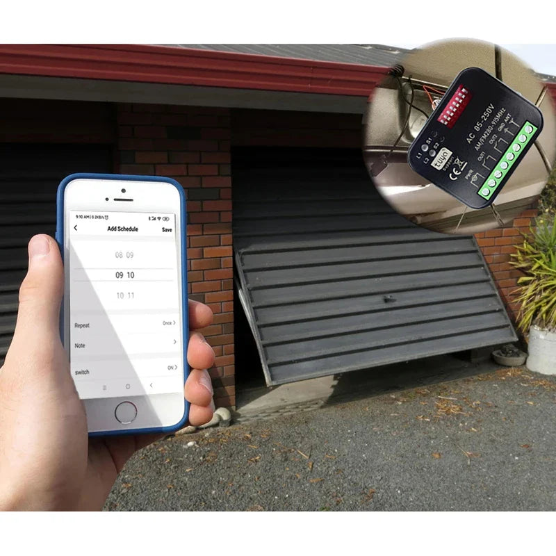 Universal Tuya WiFi Smart Garage Door Opener, 9-30V/85-250V, 433-868 MHz