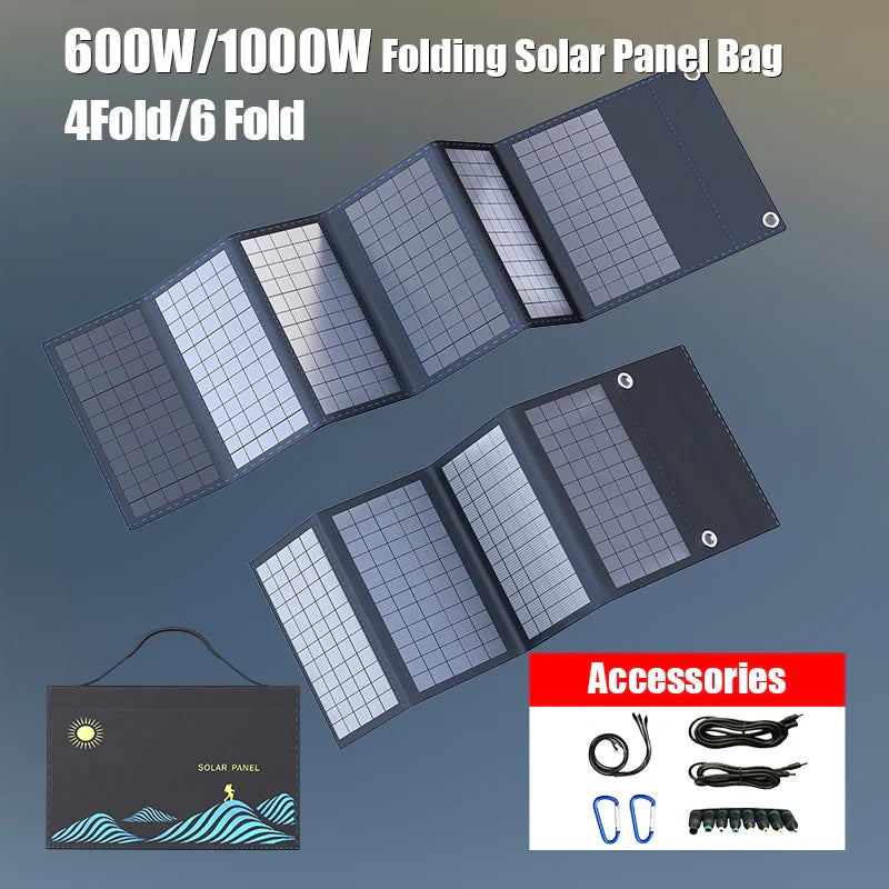 1000W Portable Folding Solar Charger Bag - USB & DC Output for Outdoor Power