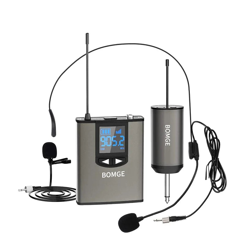 BOMGE Dual Wireless Microphone System with Rechargeable Transmitter & Receiver