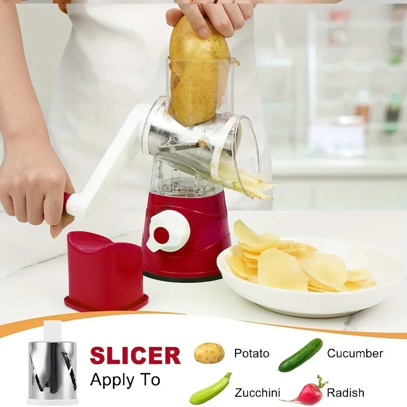 Manual Vegetable Cutter & Slicer - Multifunctional Cheese & Garlic Shredder with 3 Sharp Drums