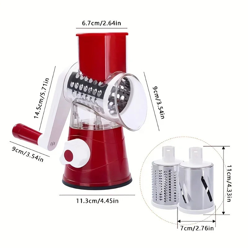 Manual Vegetable Cutter & Slicer - Multifunctional Cheese & Garlic Shredder with 3 Sharp Drums
