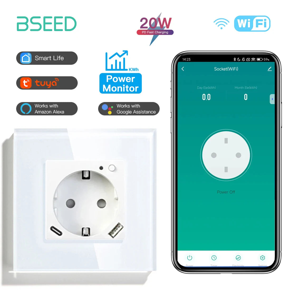 BSEED Smart Wifi Wall Socket