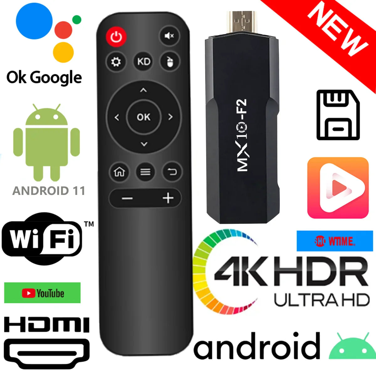 TV Stick MX10 F2 Android 2024 4K with Bluetooth and WiFi