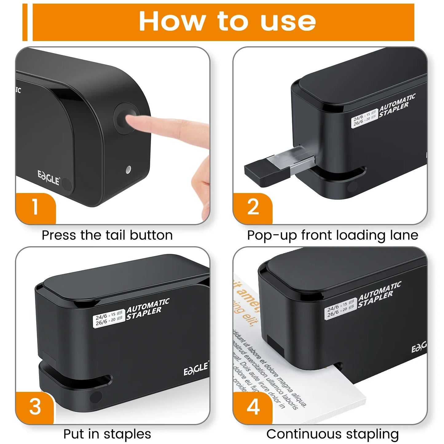 Eagle Automatic Electric Stapler - Dual Power, 20 Sheets, 2000 Staples Included