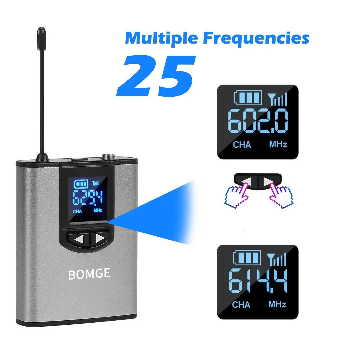 BOMGE Dual Wireless Microphone System with Rechargeable Transmitter & Receiver