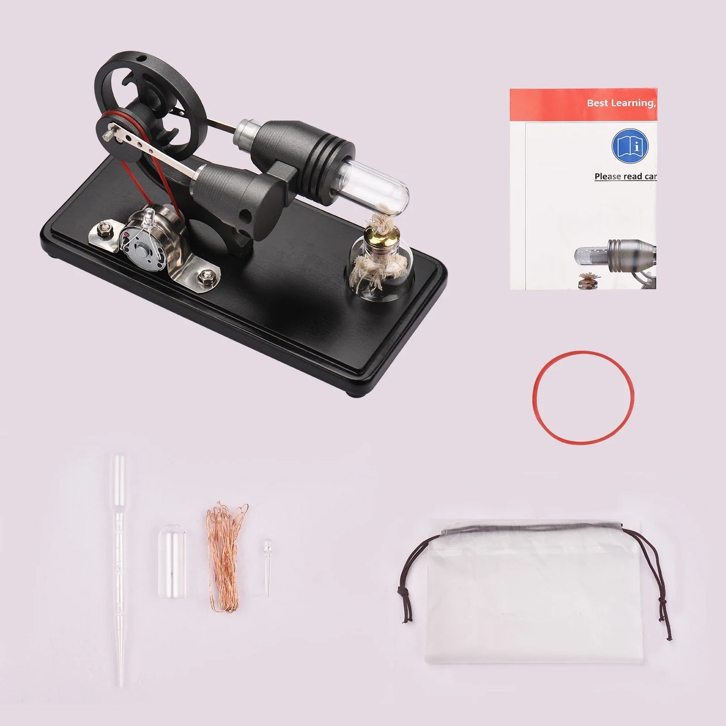 DIY Education Toy - Hot Air Stirling Engine Generator with LED & Flywheel Design