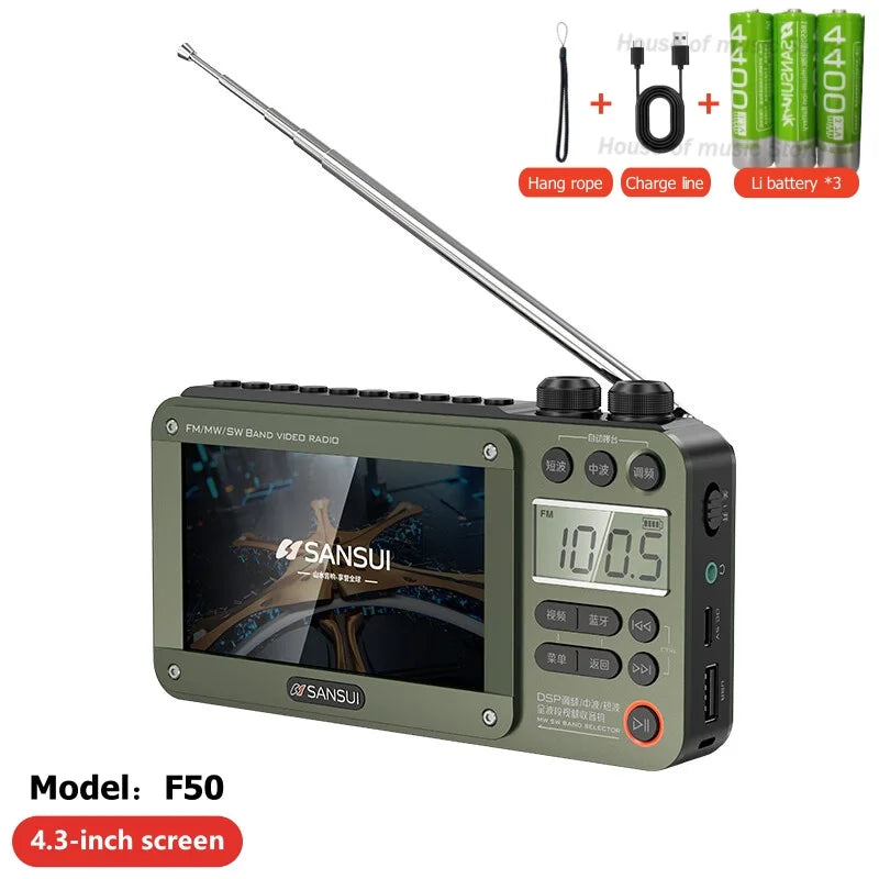 SANSUI F51/F50 Portable FM Radio with Bluetooth, Dual TF Slots & MP4 Player