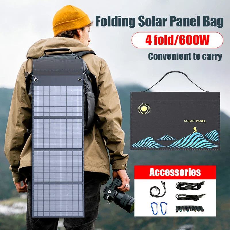 1000W Portable Folding Solar Charger Bag - USB & DC Output for Outdoor Power
