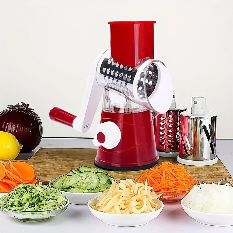 Manual Vegetable Cutter & Slicer - Multifunctional Cheese & Garlic Shredder with 3 Sharp Drums