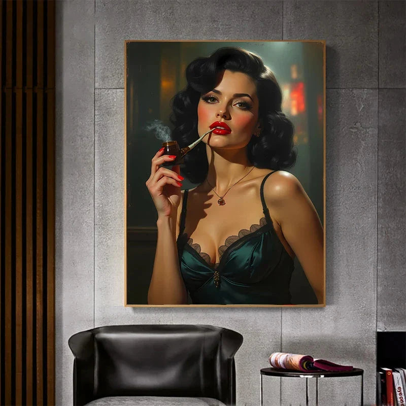 Sexy Woman with Wine Pop Art Canvas Painting | Vintage Wall Decor