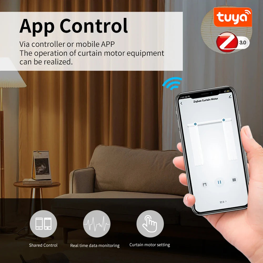 Smart Tuya Electric Curtain Motor with WiFi/Zigbee & RF Remote