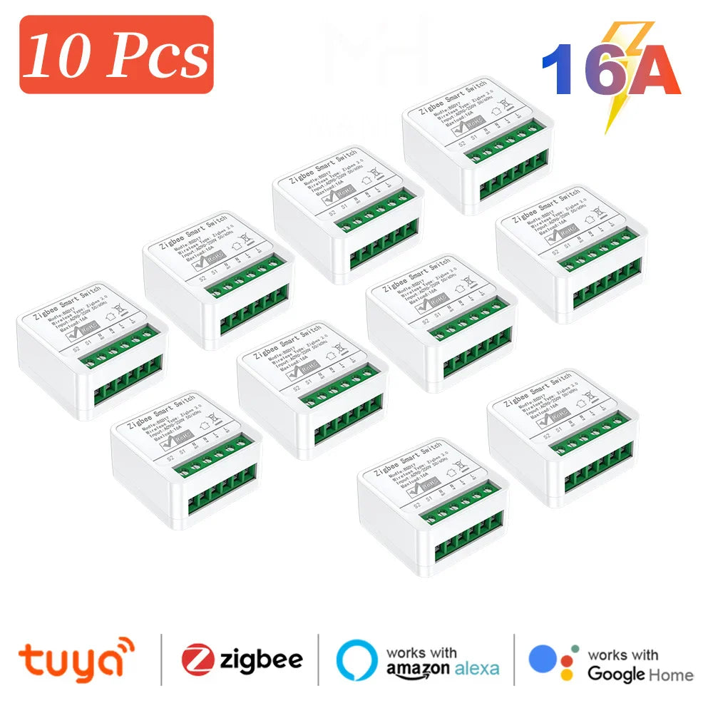 Zigbee2MQTT Zigbee3.0 Mini Smart Light Switch - 2 Way 16A Module, Google Home Compatible