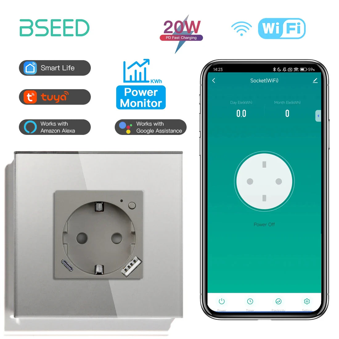 BSEED Smart Wifi Wall Socket