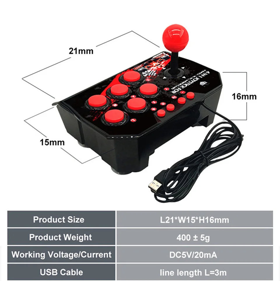 4 in 1 Retro Arcade Station Fighting Stick - USB Joystick Controller for PS3/Switch/PC/Android