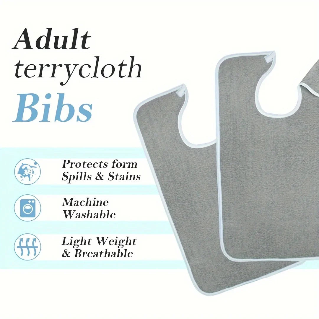 Adjustable Adult Bibs - Machine Washable, Prevents Spills & Drooling, Ideal for Elderly
