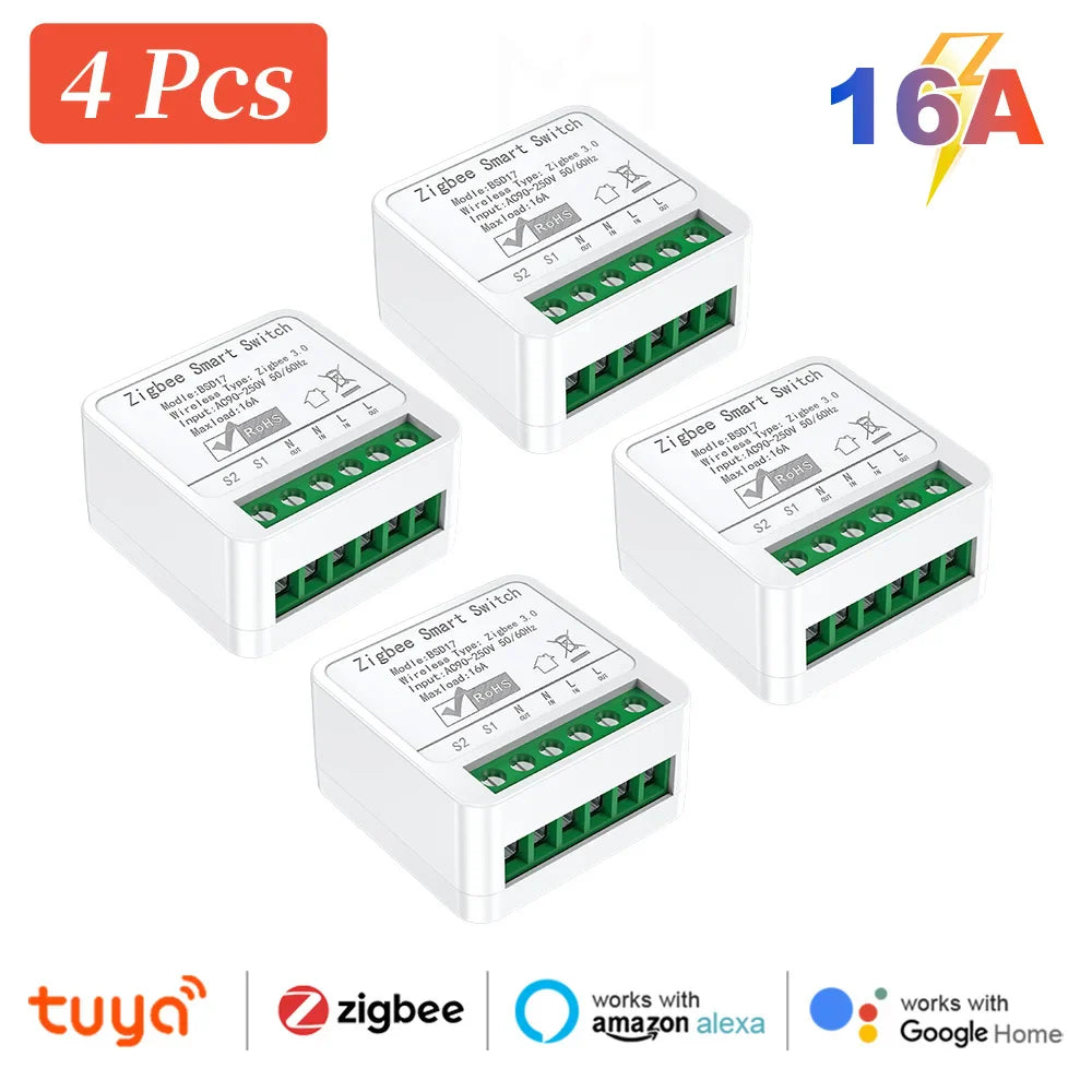 Zigbee2MQTT Zigbee3.0 Mini Smart Light Switch - 2 Way 16A Module, Google Home Compatible