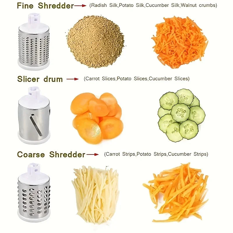 Manual Vegetable Cutter & Slicer - Multifunctional Cheese & Garlic Shredder with 3 Sharp Drums