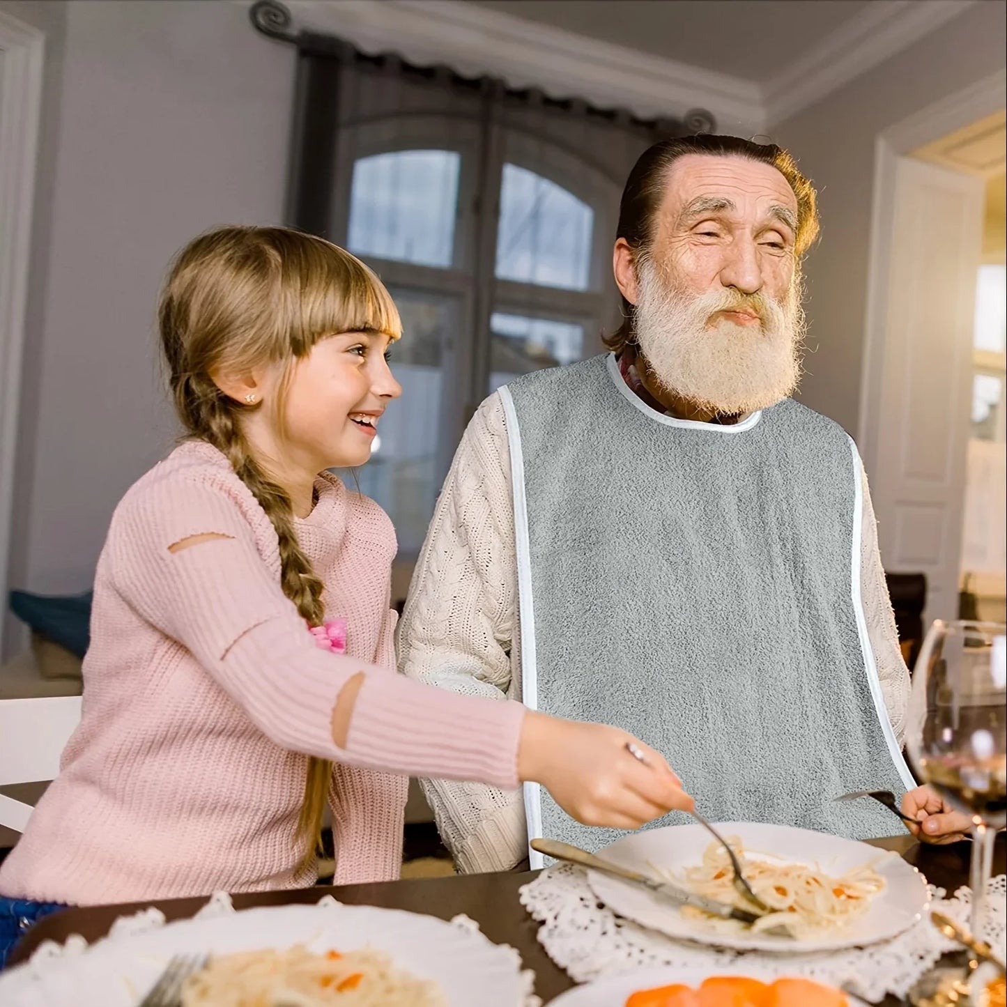 Adjustable Adult Bibs - Machine Washable, Prevents Spills & Drooling, Ideal for Elderly