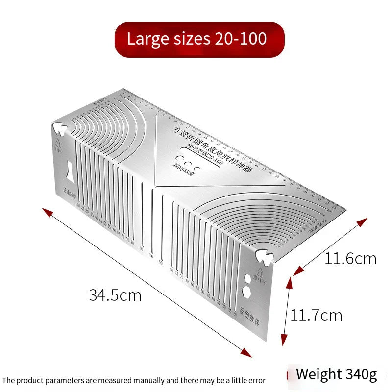 Arc Marking Ruler Right Angle Construction Arc Parallel Drawing Tool 90 Degree Folding Ruler for Metalworking Cutting Guide