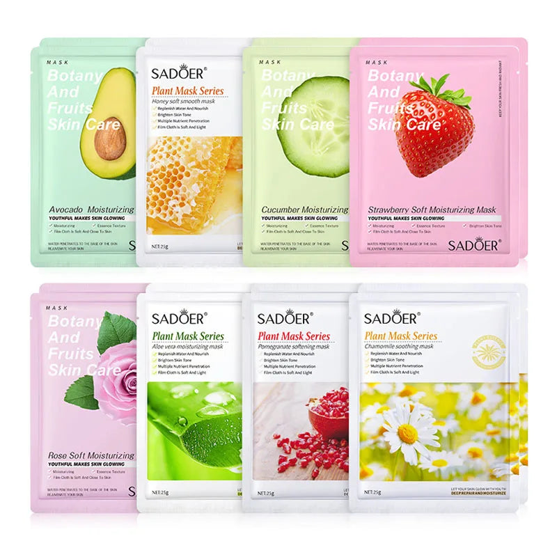 8pcs Natural Plant Face Mask - Moisturizing & Firming Korean Skincare