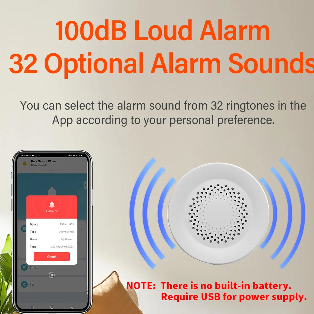 Tuya WiFi Siren Alarm - Smart Home Security 100dB Speaker, Alexa & Tuya Compatible