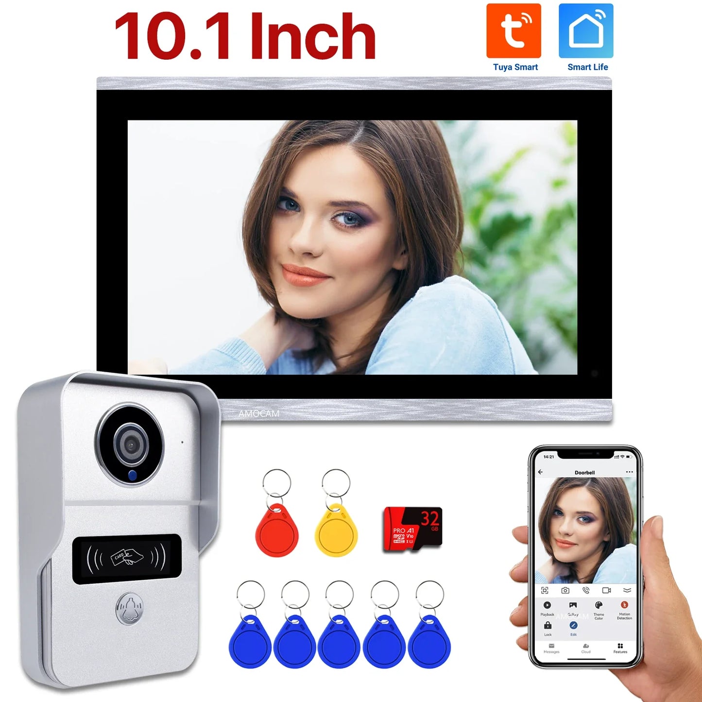 1080P Touch Screen Wifi Video Doorbell with Motion Detection and ID Unlock