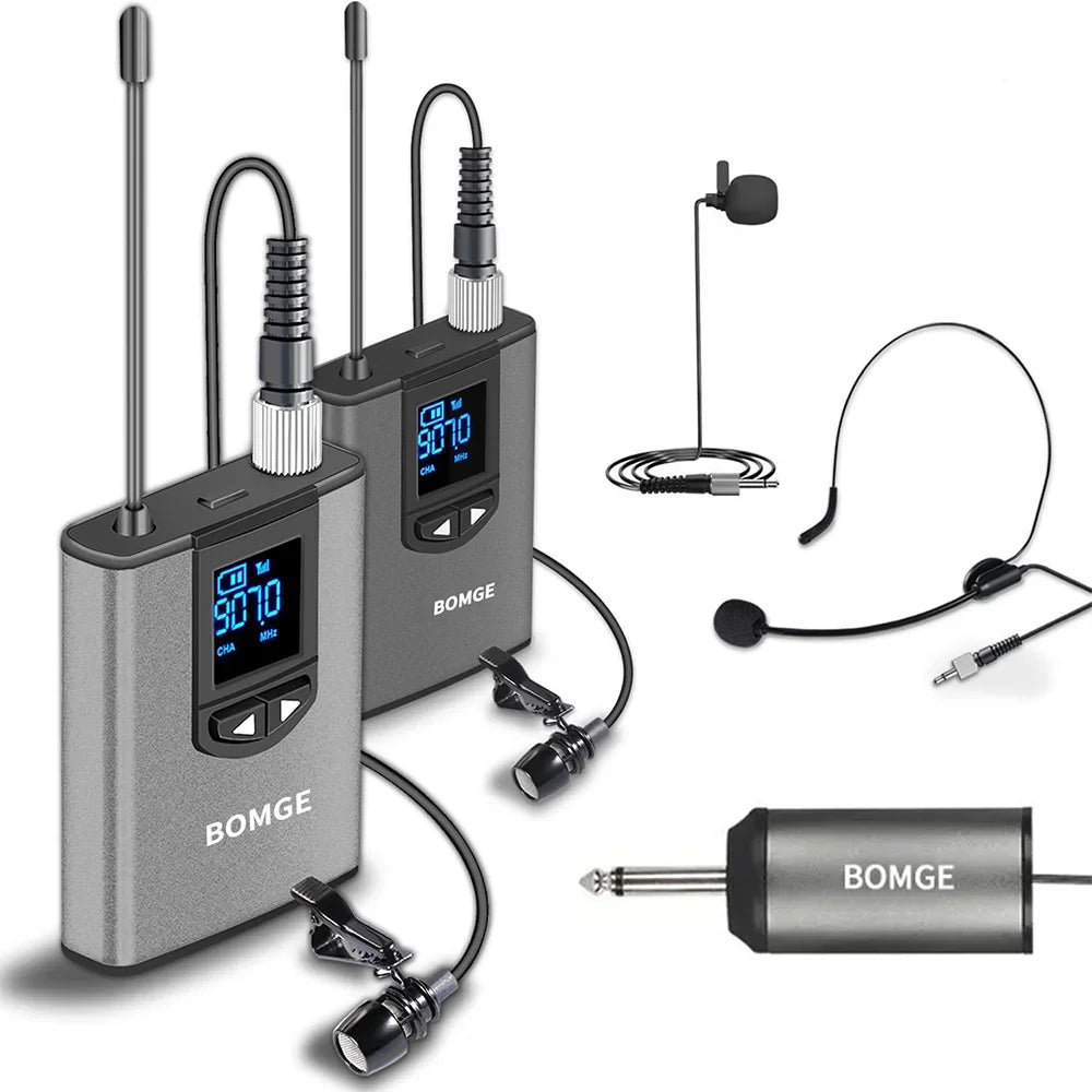 BOMGE Dual Wireless Microphone System with Rechargeable Transmitter & Receiver