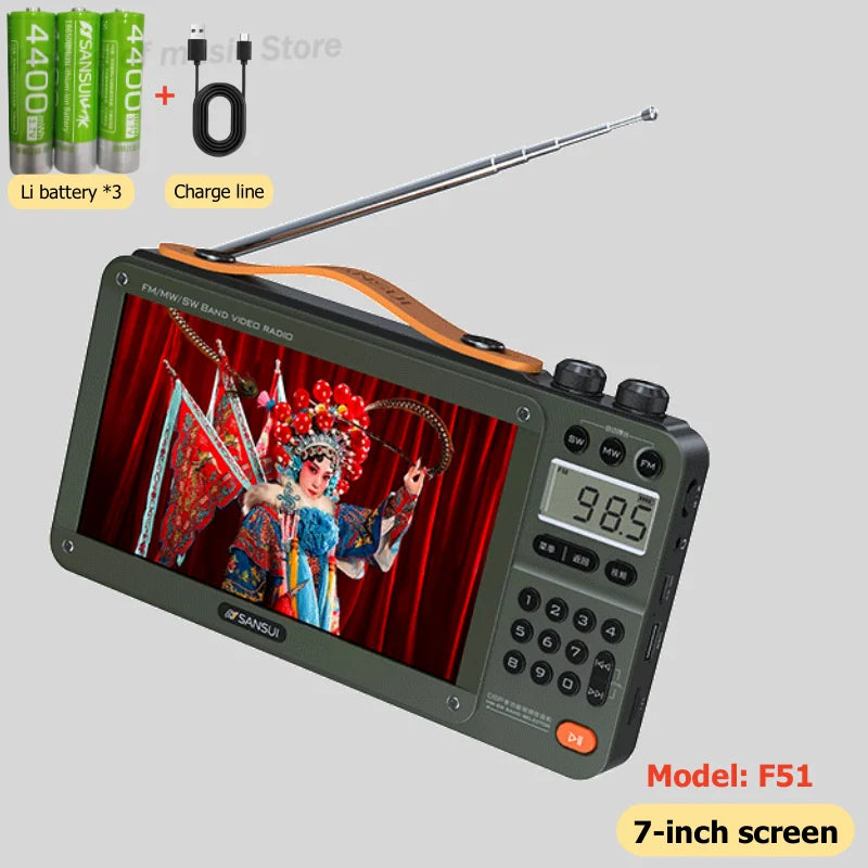 SANSUI F51/F50 Portable FM Radio with Bluetooth, Dual TF Slots & MP4 Player