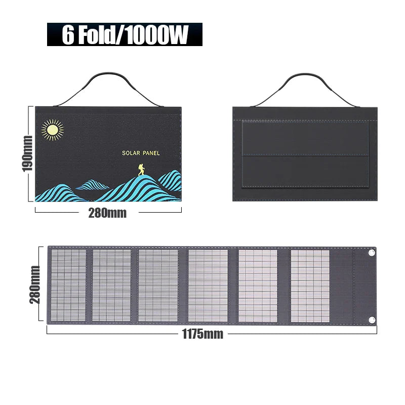 1000W Portable Folding Solar Charger Bag - USB & DC Output for Outdoor Power