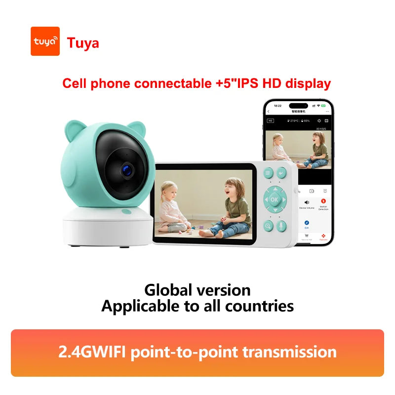 Smart WiFi Baby Monitor with Mobile Phone Connectivity - 5" HD Video Surveillance Camera