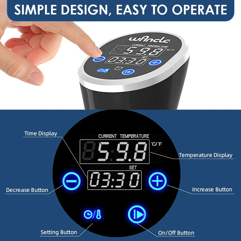 Wancle 1100W Sous Vide Cooker - Precision Immersion Circulator with IPX7 Waterproof LCD Display
