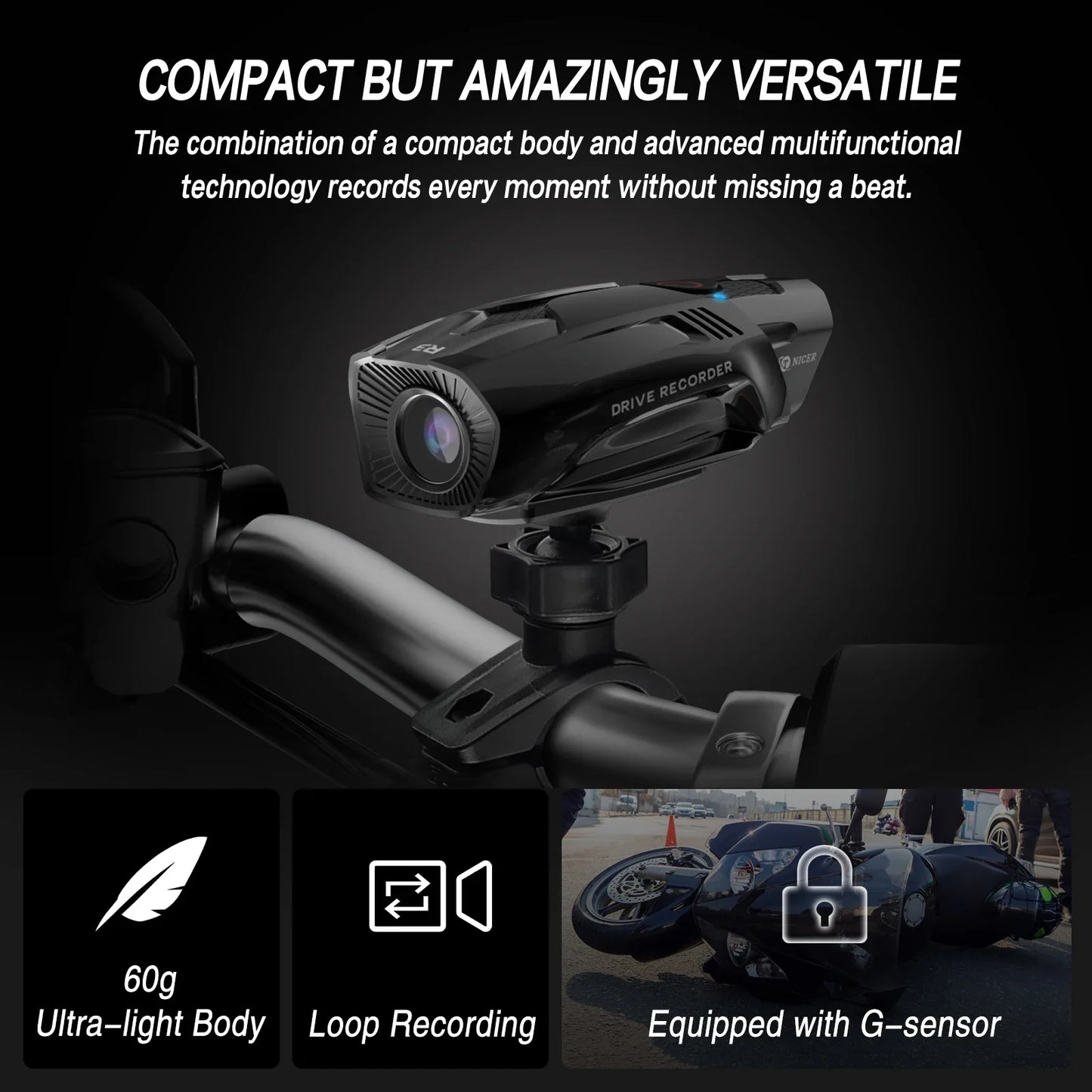 TNICER R3 1080P WiFi Action Camera for Helmets & Motorcycles