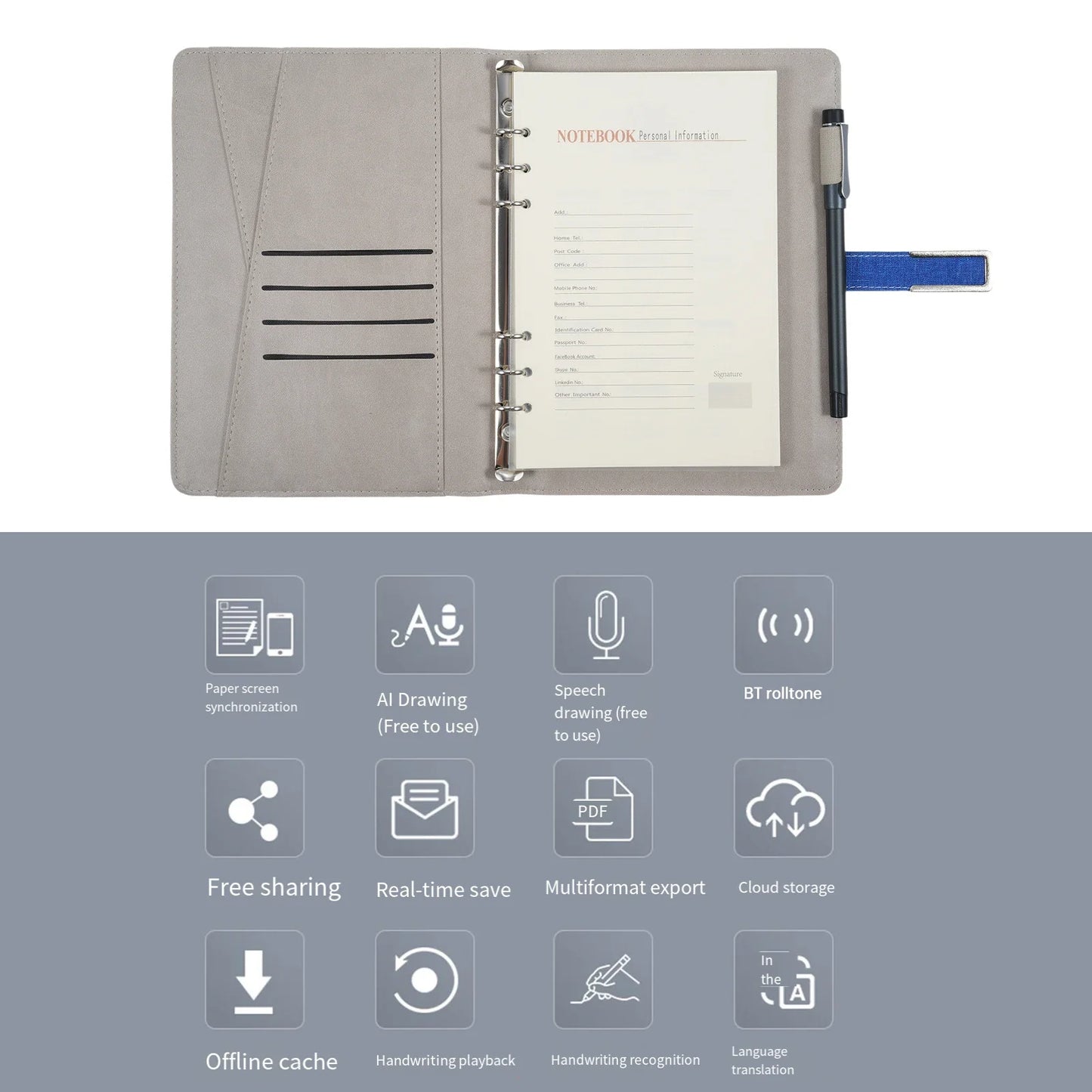Smart Pen & A5 Leather Notebook with Real-time Sync and AI Voice-to-Text