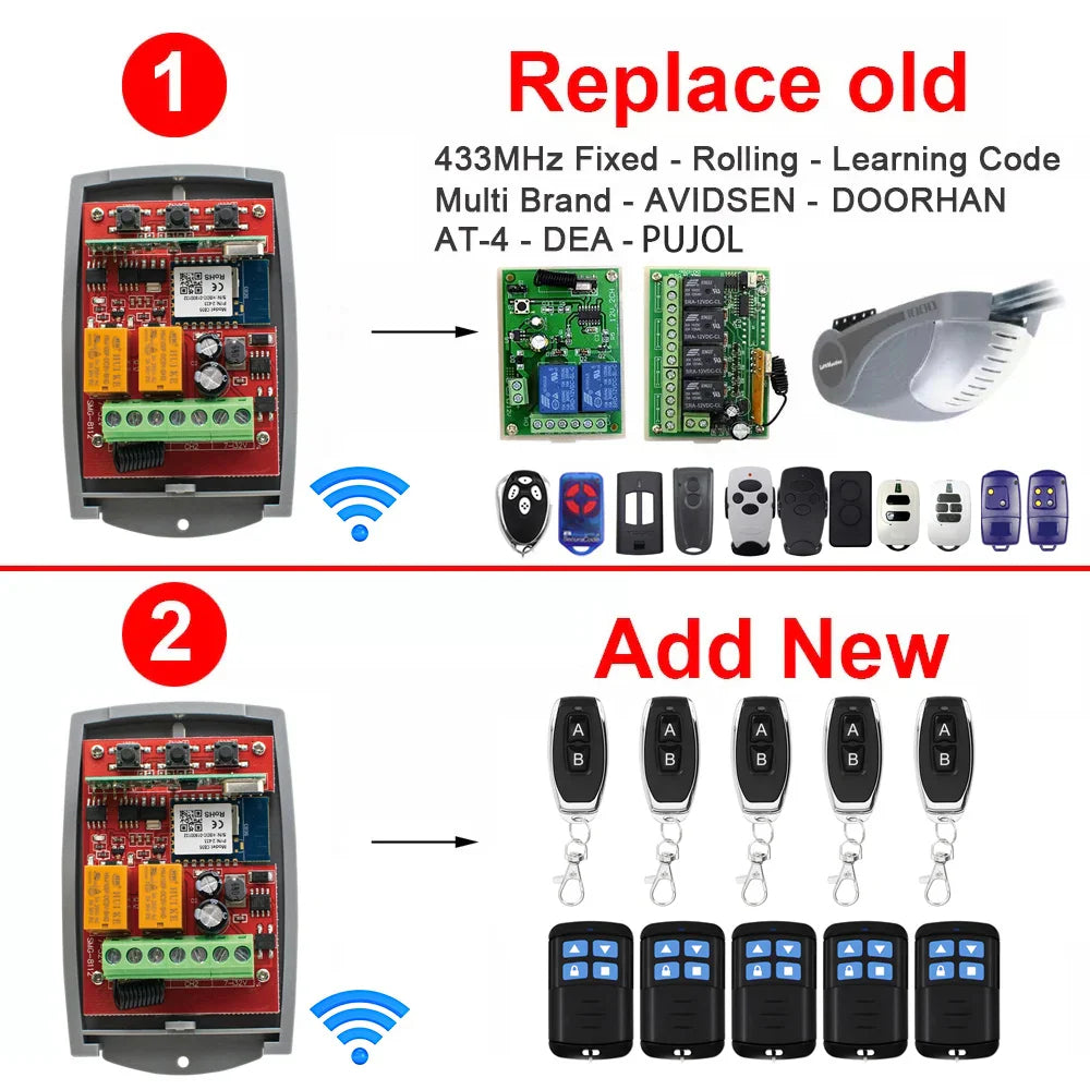 Tuya Universal Smart Wifi Garage Door Controller - 2CH 433MHz Remote Control