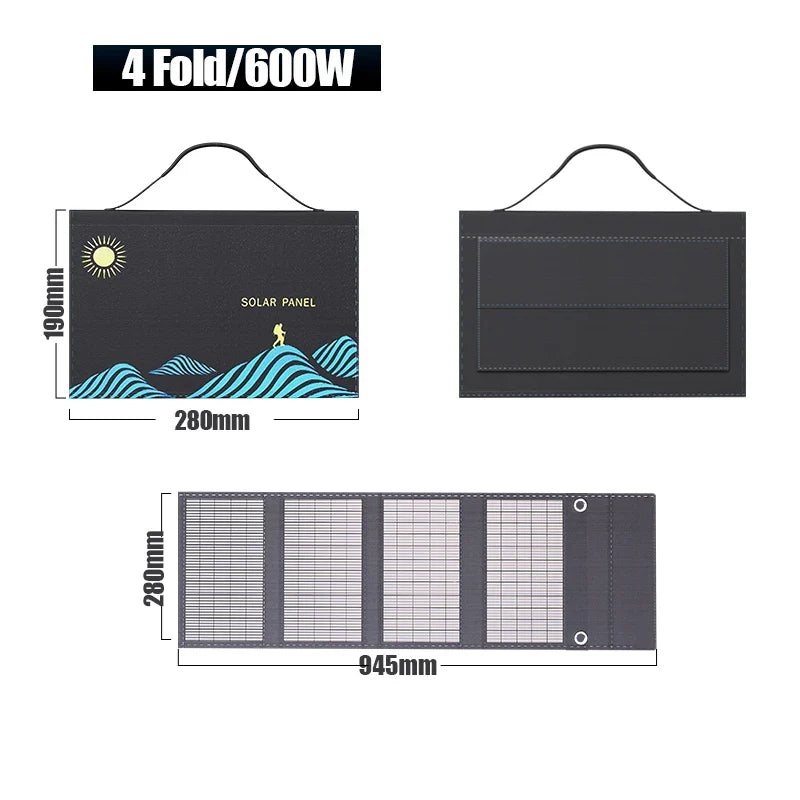 1000W Portable Folding Solar Charger Bag - USB & DC Output for Outdoor Power