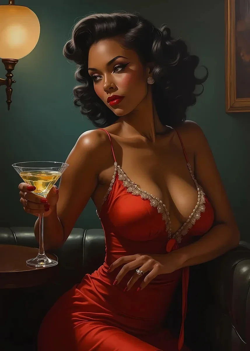 Sexy Woman with Wine Pop Art Canvas Painting | Vintage Wall Decor