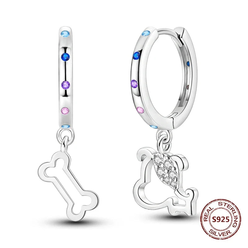 Elegant 925 Sterling Silver Dog Earrings with Zircon and Animal Designs for Women