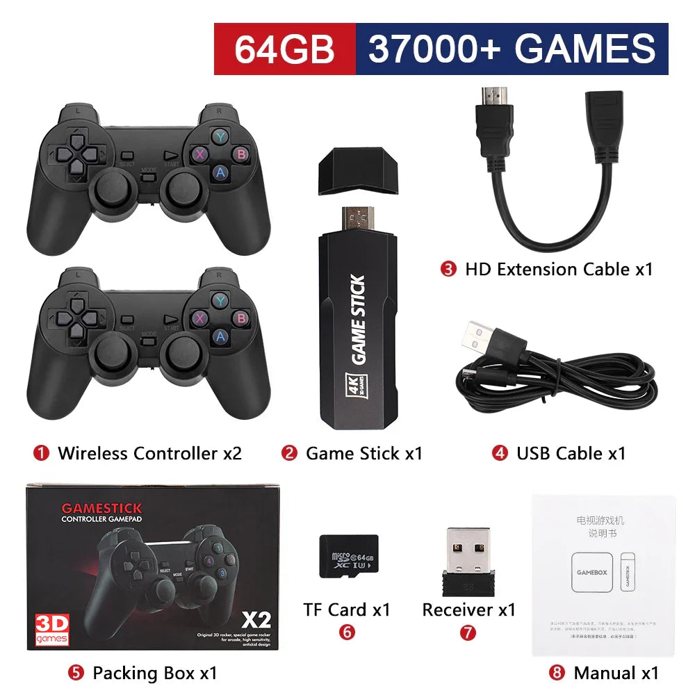 GD10 Game Stick 256G 4K HD Console with 58000 Games & Dual Wireless Controllers